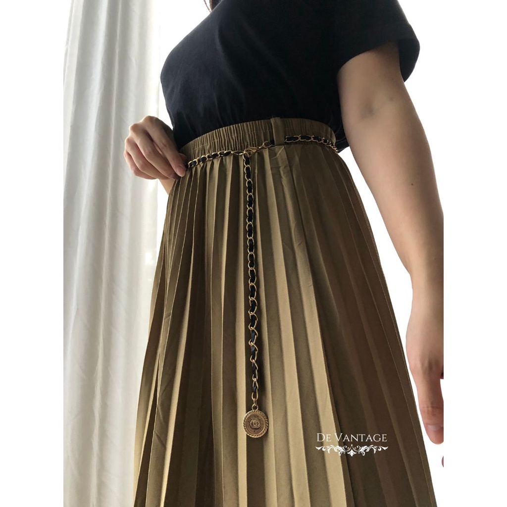 Rok Plisket dengan Aksesoris Pinggang / Pleated Midi Skirt with Waist Accessory