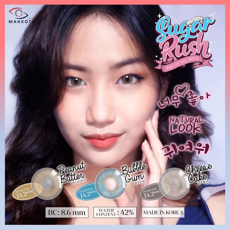 SOFTLENS SUGAR RUSH / NORMAL &amp; MINUS ( -0.50 S/D -4.00 ) BY EXOTICON /14.2MM / GREY BROWN BLUE / Softlen Soflens Soflen