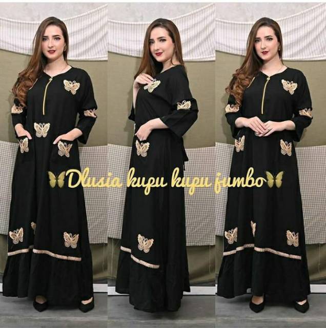 GAMIS DASTER ARAB MURAH DLUSIA KUPU KUPU JUMBO / RESLETING DEPAN BUSUI / RAYON