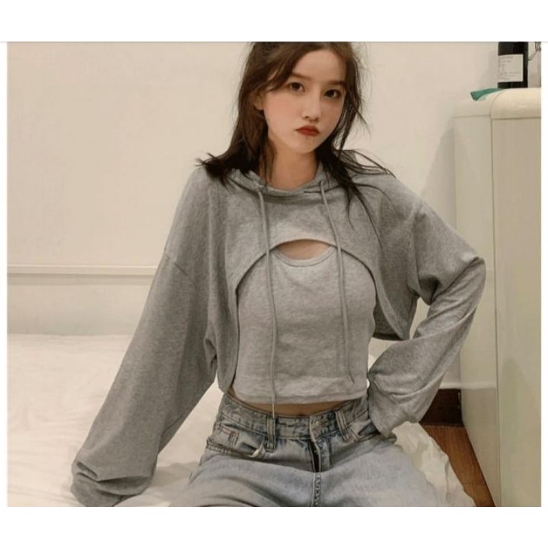 Jaket Hoodie sweater oversize pakaian pria wanita Outerwear Korean Style KINARA CROP TOP KOREA