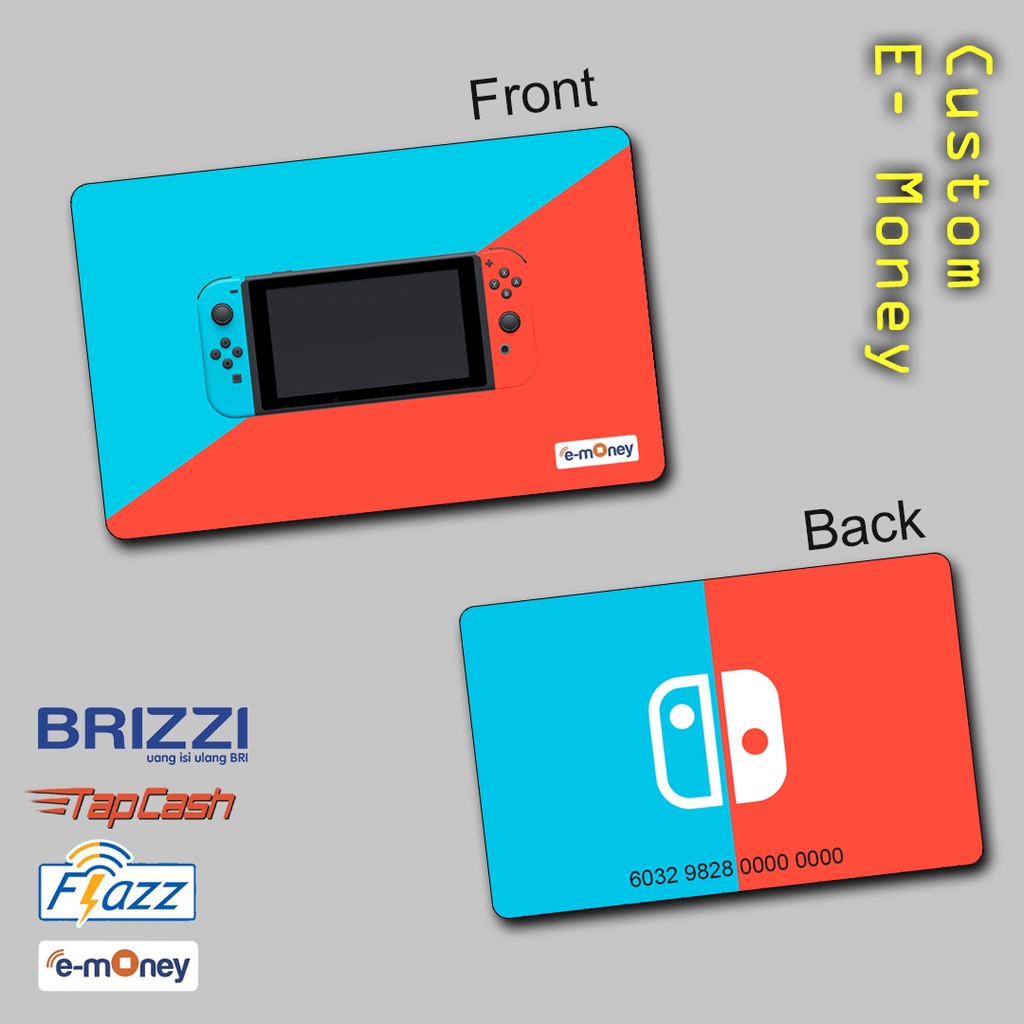 Custom Emoney Flazz Brizzi Tapcash edisi Nintendo Switch hasil cetak Glossy