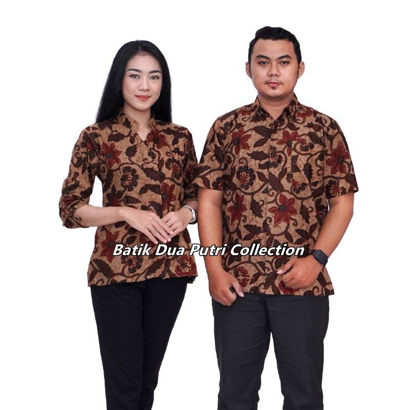 Batik Couple Blouse Batik Wanita Atasan Batik Lengan Serut Hem Batik Pria Lengan Pendek