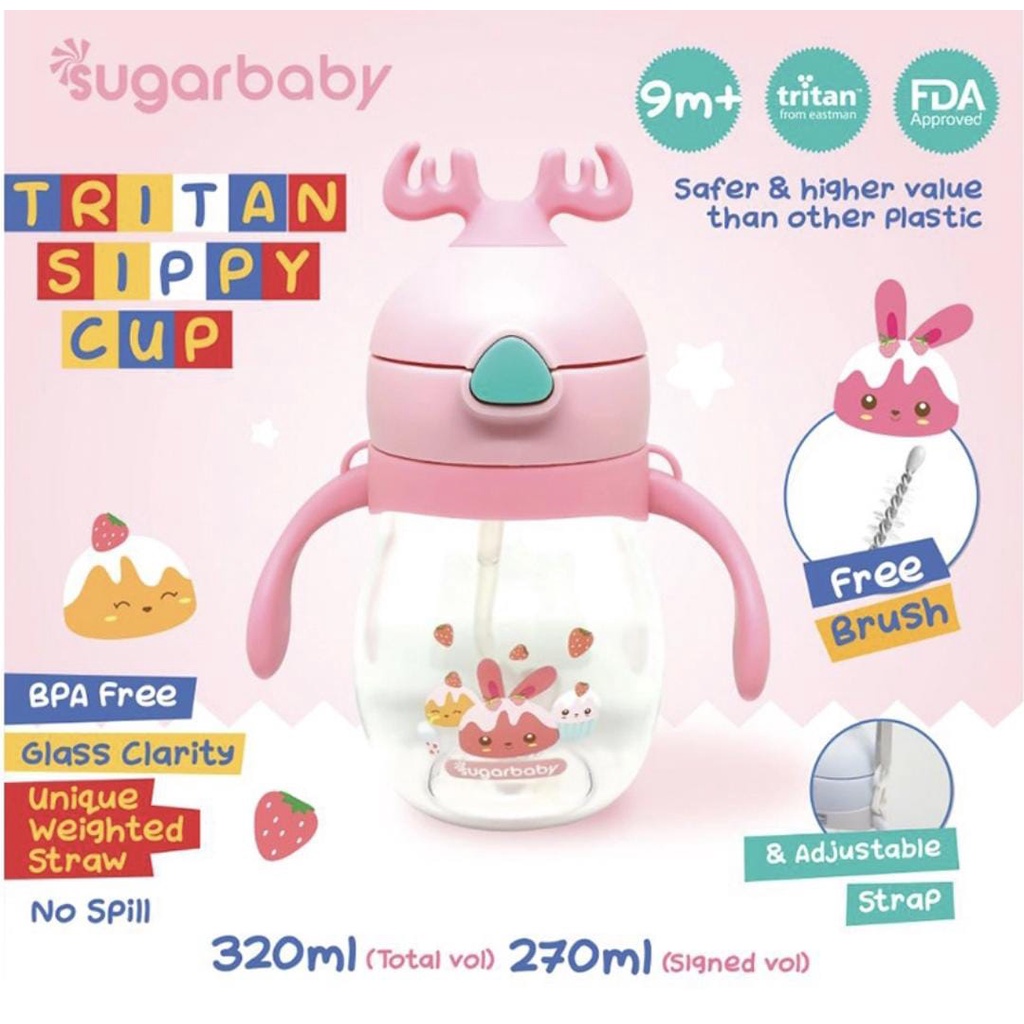 SUGAR BABY Tritan Sippy Cup Deer 270ml - Pink