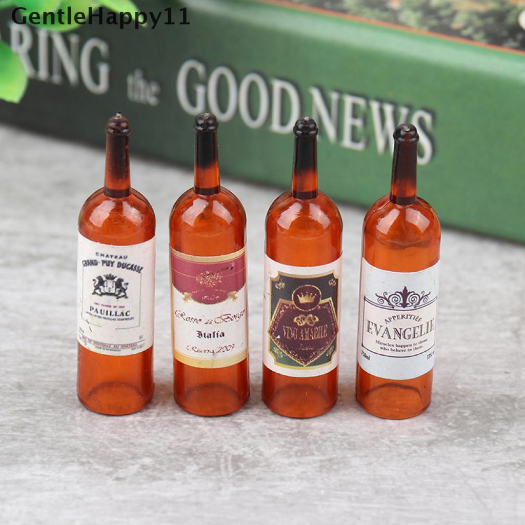 Gentlehappy 4pcs / Set Mainan Miniatur Botol Wine Merah Aksen Hollow Untuk Aksesoris Rumah Boneka