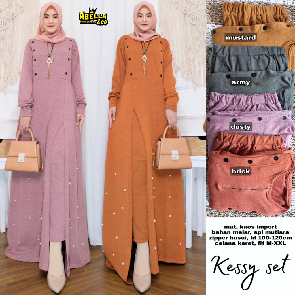 KESSY SET BY ABELLA / Baju Setelan Bahan Kaos Import / Oneset Wanita / Maxi Set Tunik Wanita