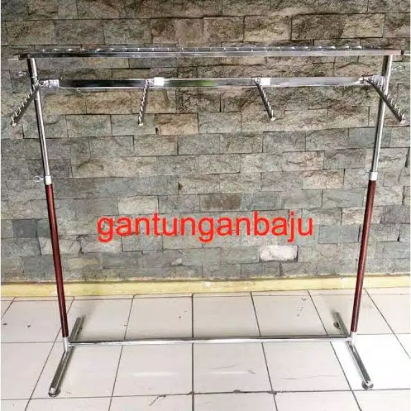 PAKET PROMO!!Gantungan Baju kotak 100cm + Ram 25×100 + tatakan ram+suling 9pk 4pcs