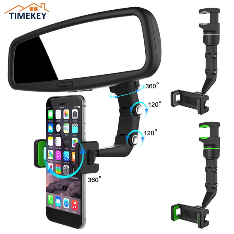 TK 360° Adjustable Car Rearview Mirror Phone Holder Stable Clip Multi-function Bracket Phone Rack