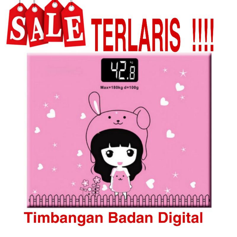 timbangan badan mini digital desain kartun mak 180kg taffware sc01