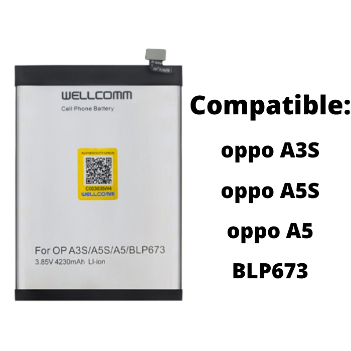 batre Baterai HP OPPO A3S A5S BLP673 ORIGINAL WELLCOMM