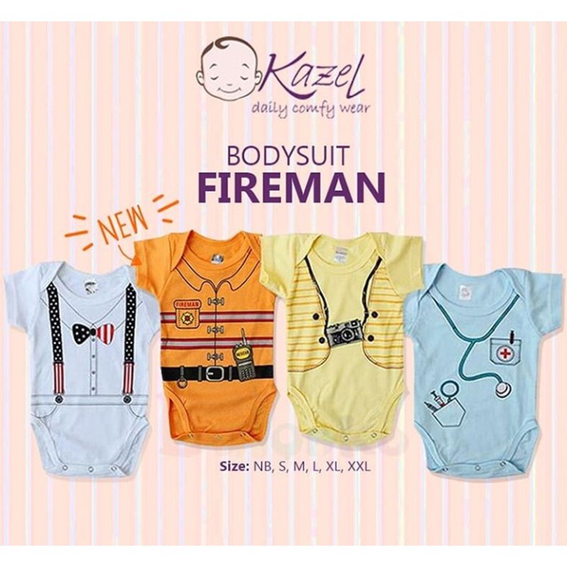 Kazel Bodysuit Fireman Boy 4Pcs Baju Jumper Bayi Laki Laki