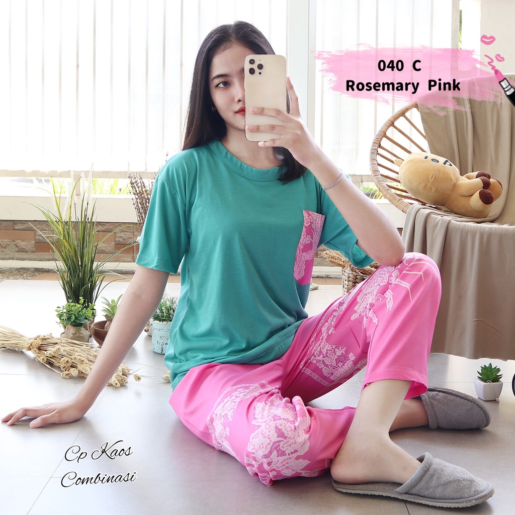 IZANY Piyama Dewasa CP Oblong Kaos Celana Panjang Rayon Fit to XL-040 ROSEMARY PINK