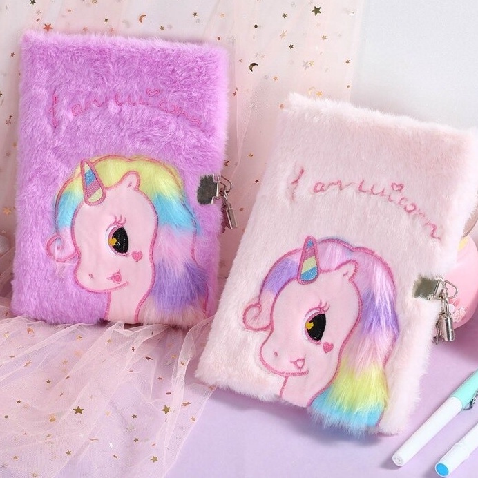 Buku Unicorn Gembok Lock agenda notebook buku unicorn bulu diary unicorn kado ultah anak kado unicorn berkualitas