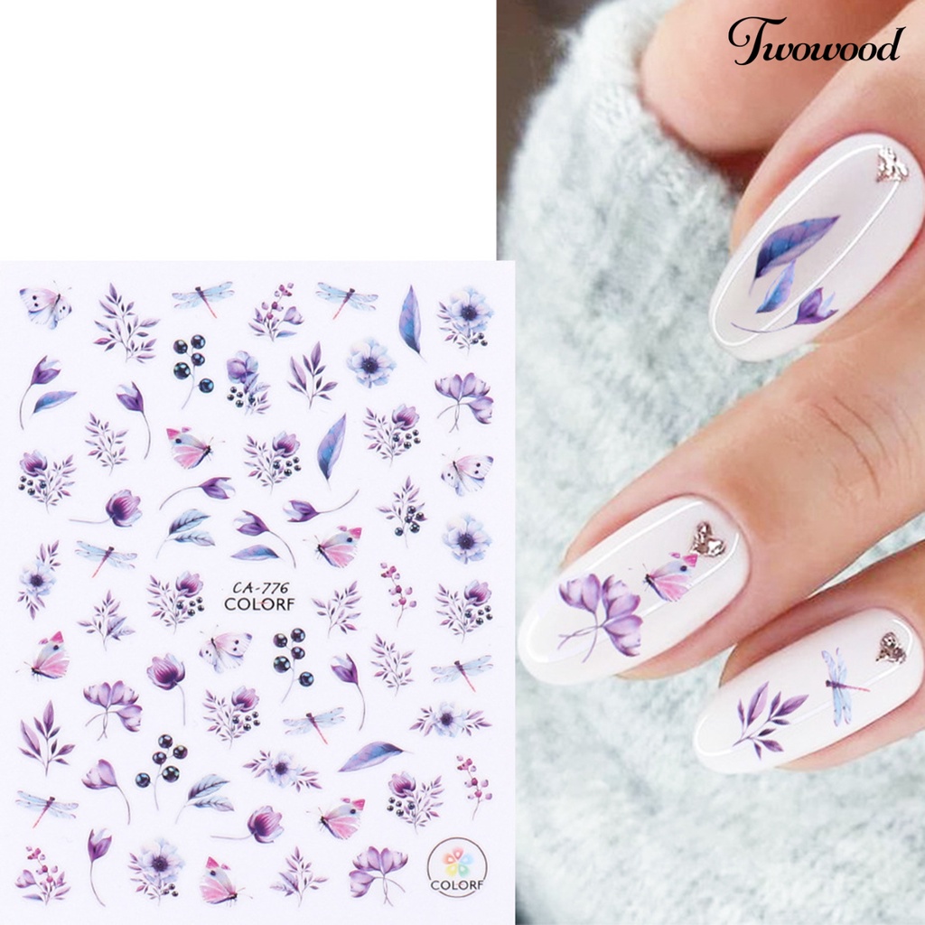 Stiker Kuku Motif Bunga Daun Burung Butterfly Warna-Warni Untuk Dekorasi Manicure