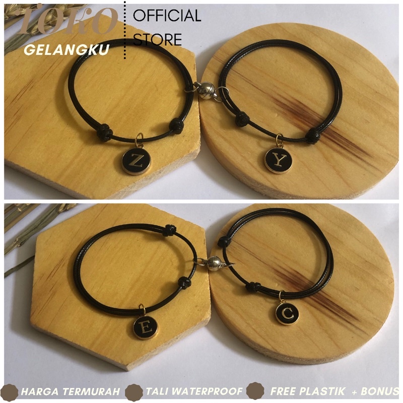 [TERMURAH] (2 Gelang) Gelang Epoxy Hitam Couple Magnet / Huruf Inisial Tali Waterproof premium / Real pict / Gelang Couple Pacar-Sahabat Termurah / Gelang Esthetic Vintage Kekinian