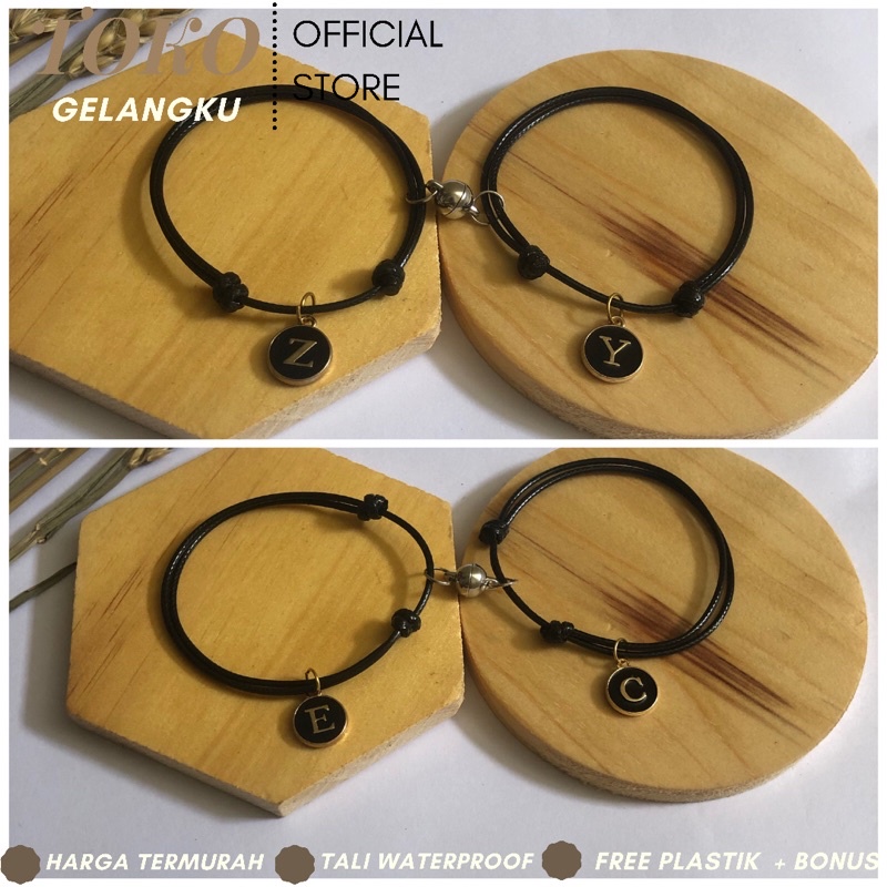 [TERMURAH] (2 Gelang) Gelang Epoxy Hitam Couple Magnet / Huruf Inisial Tali Waterproof premium / Real pict / Gelang Couple Pacar-Sahabat Termurah / Gelang Esthetic Vintage Kekinian