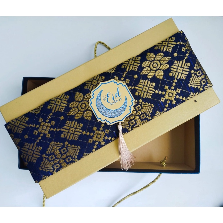 Box Hampers Biru Dongker PARCEL LEBARAN kado Premium Kue Kering Idul Fitri Murah