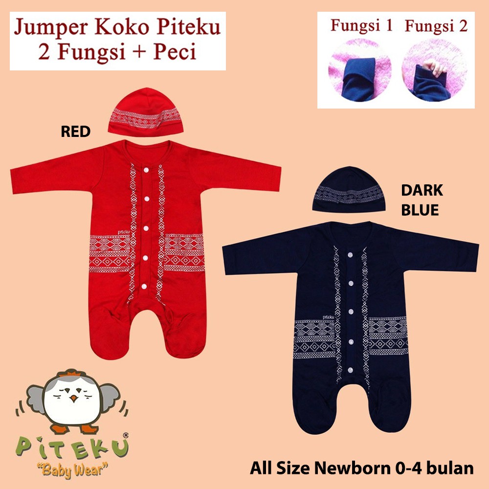 Jumper Koko Baju Muslim Bayi Laki Laki Baju Koko Bayi Newborn Piteku Baby Wear Red / Dark Blue