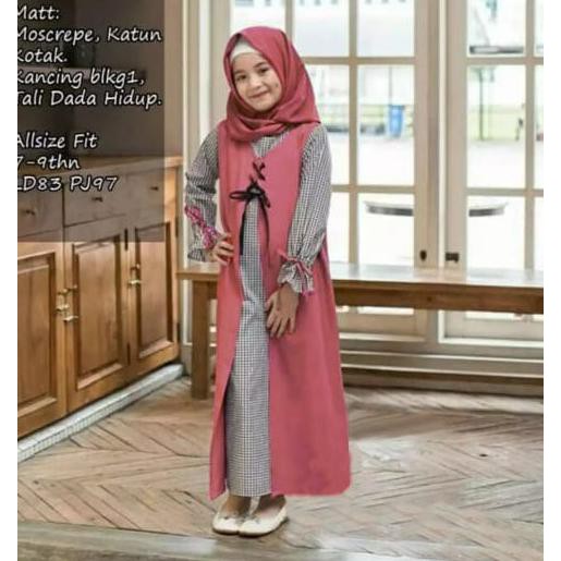 ( BISA COD ) Baju Muslim Anak Perempuan Terbaru Gamis Maxi Fateen Kid Fit 4-8 th - Merah Maroon