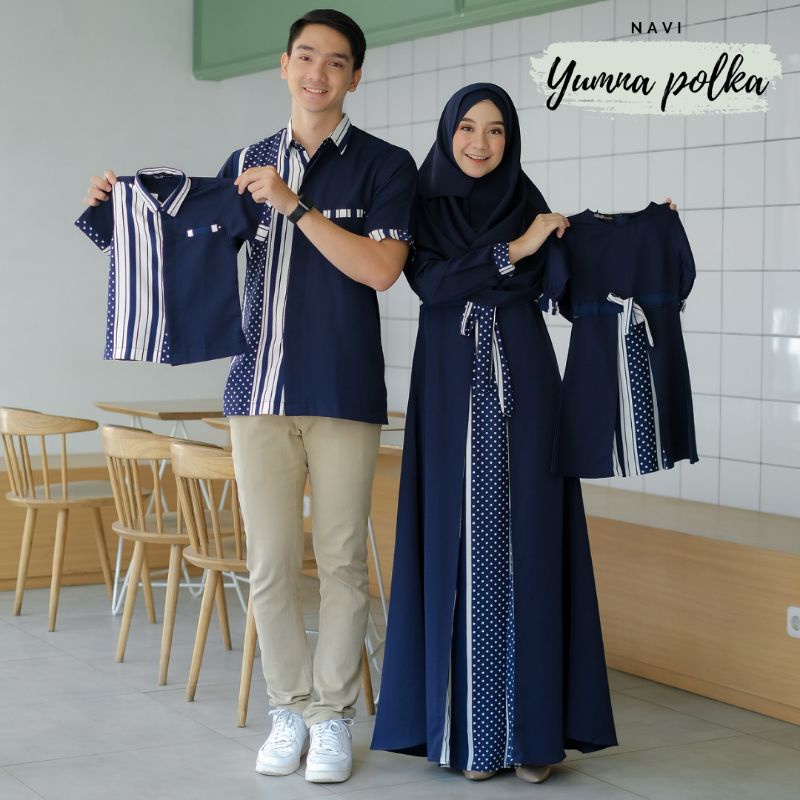 Baju Muslim Anak Prempuan dan Laki-Laki Yumna Motif Polka Salur