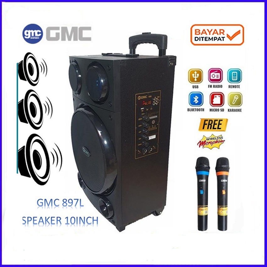 Speaker Bluetooth GMC 897 L 10 Inch Super Bass  Speaker Karaoke Free Mic 2 Pcs - Speaker Portable