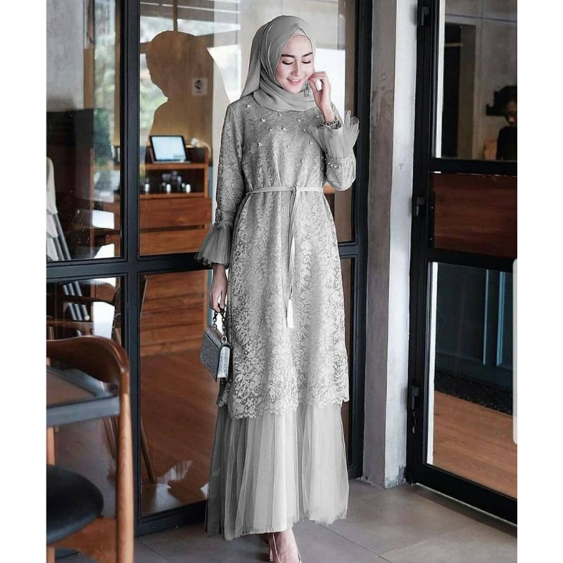 Humaira Dress Wanita Kondangan / Gamis Brokat Pesta Pernikahan Modern / Gaun Pesta
