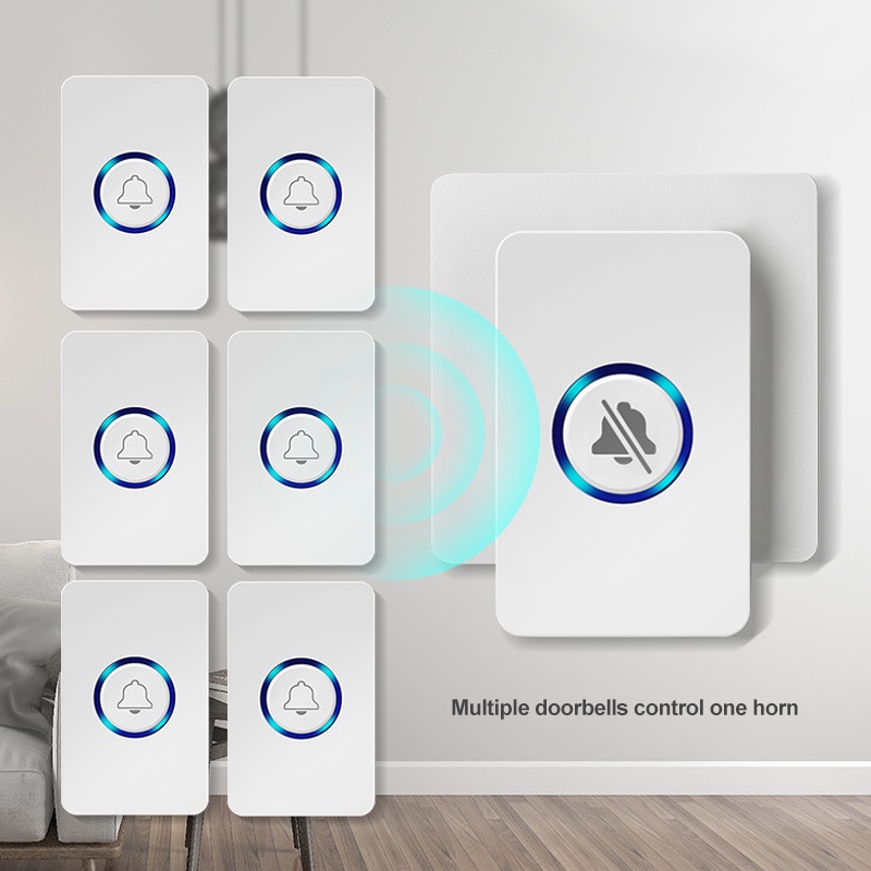 Wireless Doorbell Tanpa Kabel Set 1 Tombol 2 Receiver 110db Waterproof 60 Ringtones Door Bell