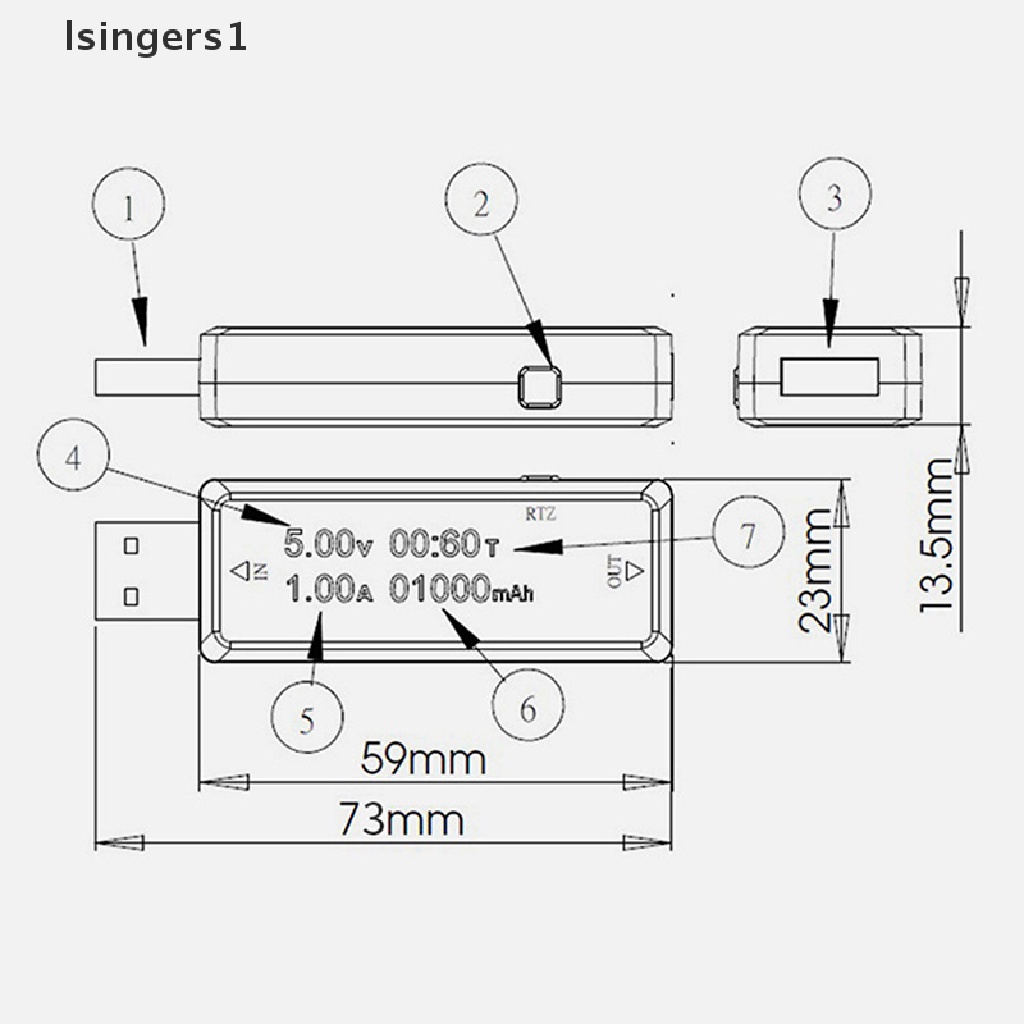 (lsingers1) Usb Power Tester Kapasitas Voltase Arus Listrik 4-20V Dengan Kabel Charger