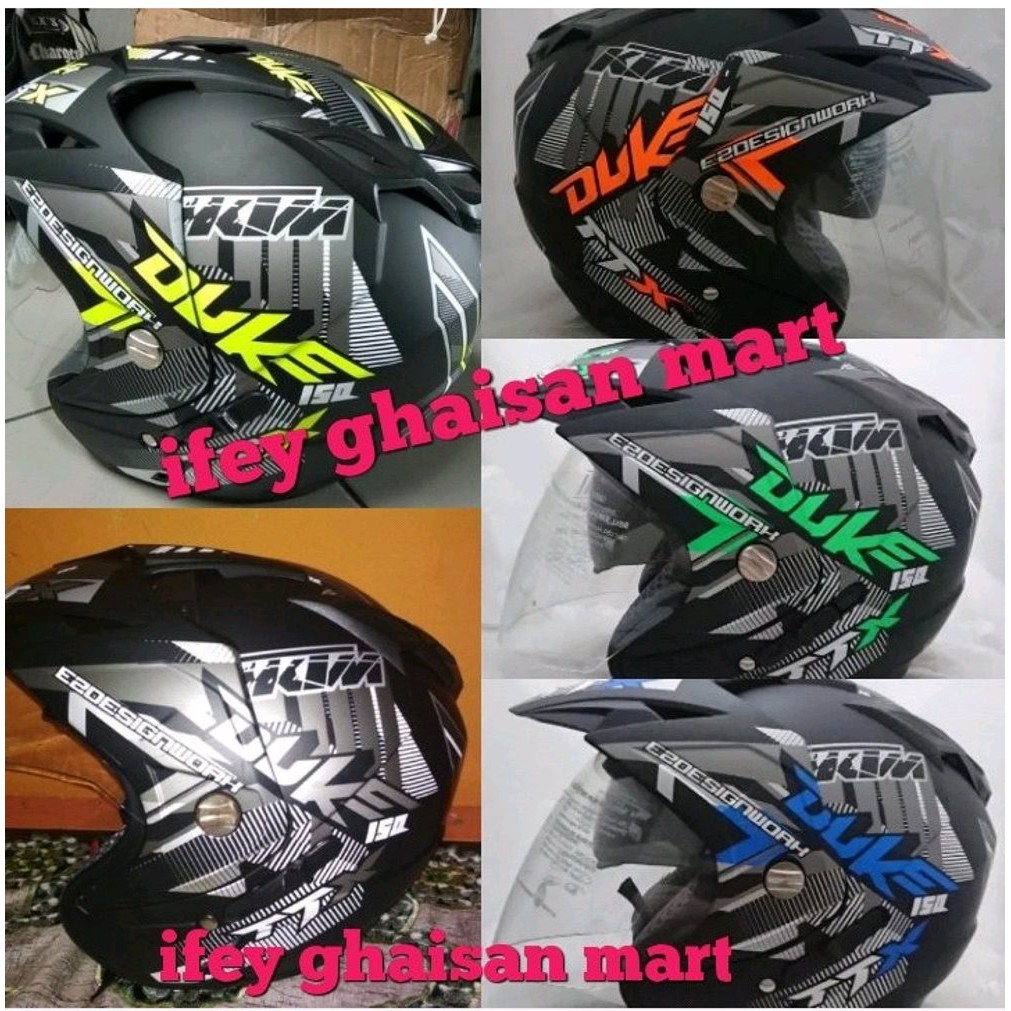 HELM SNI merk DMN half face bukan GM KYT 2 kaca double visor warna hitam dop BIRU  Terlaris