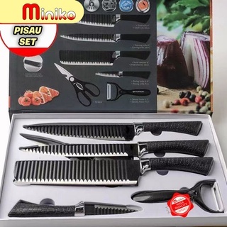 Pisau Set Dapur Stainlees Tajam 6 in 1 Pisau Set Talenan pisau set hitam