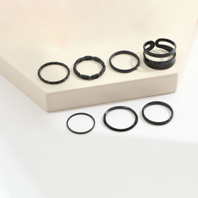 7pcs Cincin Korea Hitam Gaya Punk Aesthetic Cincin Titanium Pria Keren Untuk Wanita Ring Jewelry