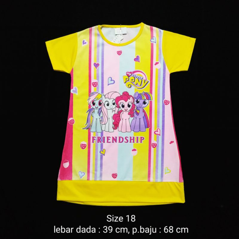 Daster Kaos Anak Karakter Dress Harian Cewek 8T - 9T "Pony Friendship Yellow"
