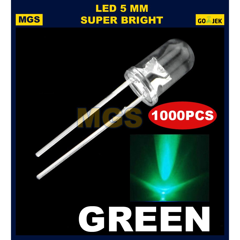 1000Pcs LED 5mm Super Bright P-Hijau