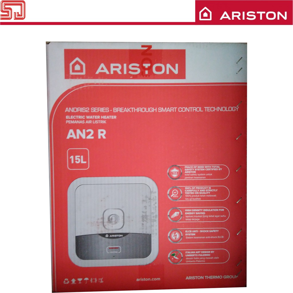 Ariston Andris 2 AN2 R 15 liter 350 watt Water Heater Keluarga Pemanas Air Hangat Mandi Irit Listrik