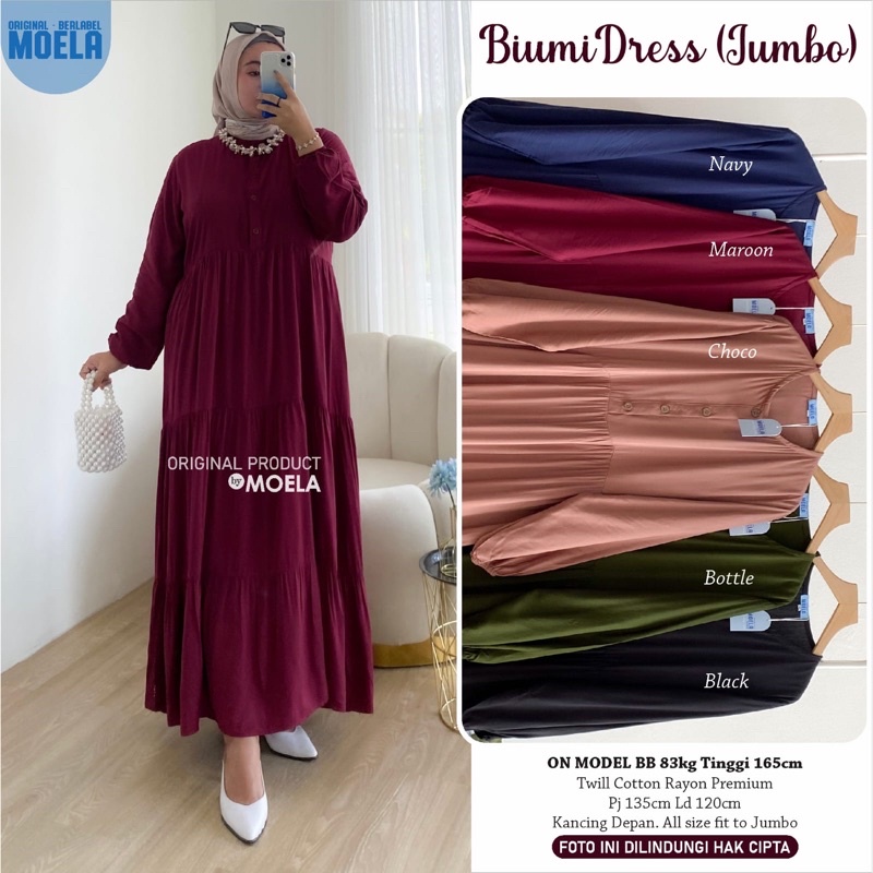 Gamis dress rayon polos Amora/Anse/Celin/Baisa/Biumi/Molin/Ciaji/Jihas/Flate/Tosti/Milly/Tisa/Siuti/Chesa/Fimel/Yapi/Lilci/Balo/Polse/Rensi/Silom/Neta/Rome by Moela berlabel-Biumi maroon