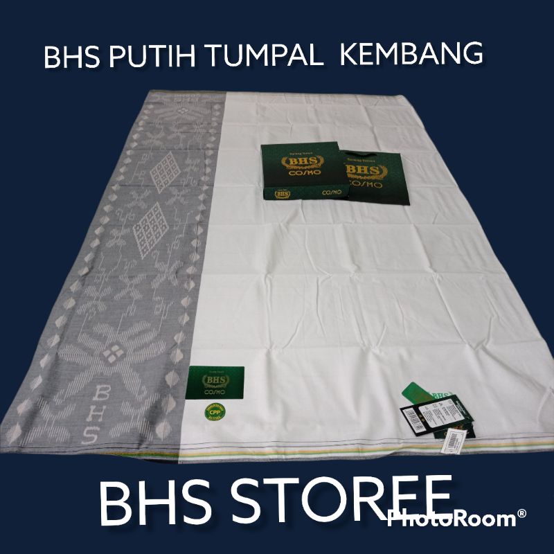 Sarung BHS Cosmo Putih Tumpal Kembang Murah Original BHS COSMO TERBARU