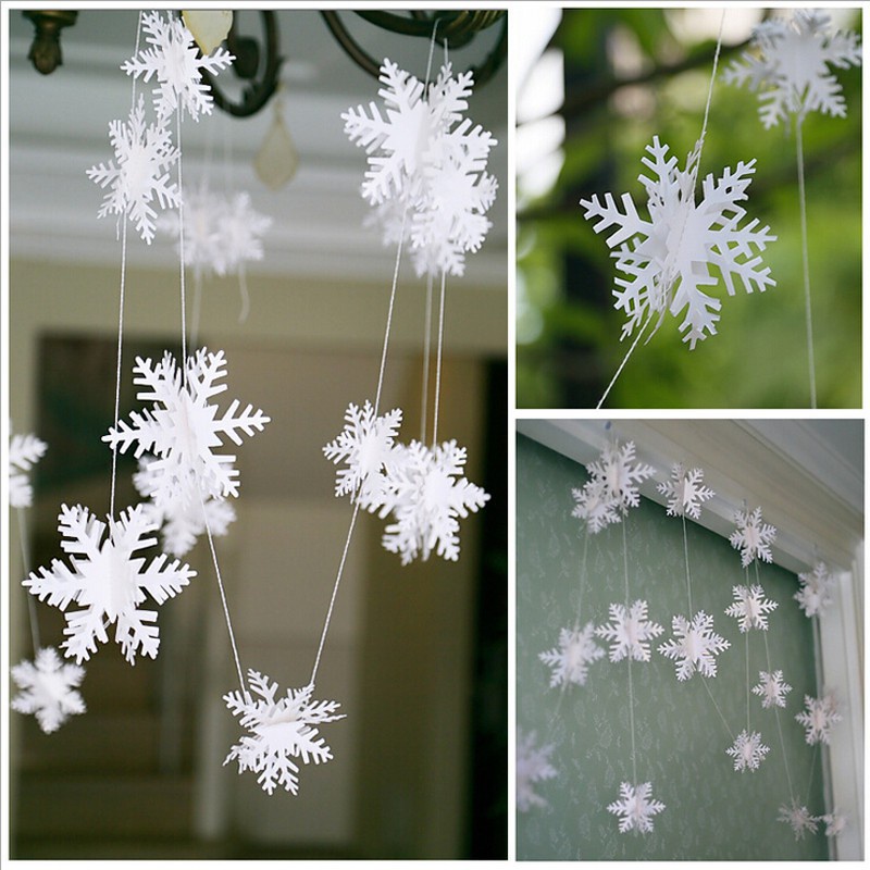 3D Snowflake Garland Paper String For Xmas Tree / Christmas Home Decor Hanging Ornaments