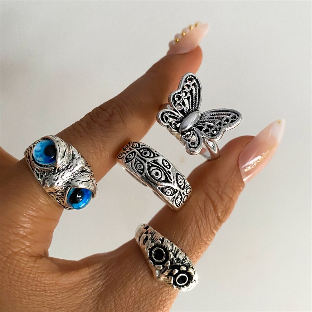 Vintage Punk Animal Geometry Open Knuckle Ring For Female Male Owl Snake Butterfly Metal Charm Ring Fashion Jewelry