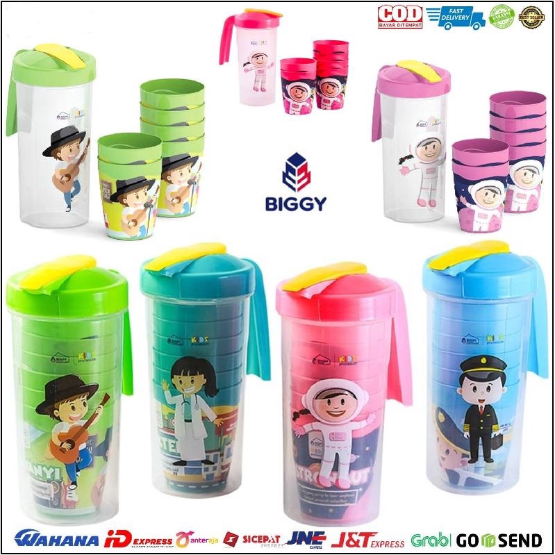 TEKO BERANAK MOTIF PROFESI KARAKTER ANAK 1 TEKO + 6 GELAS WATER JAR BIGGY