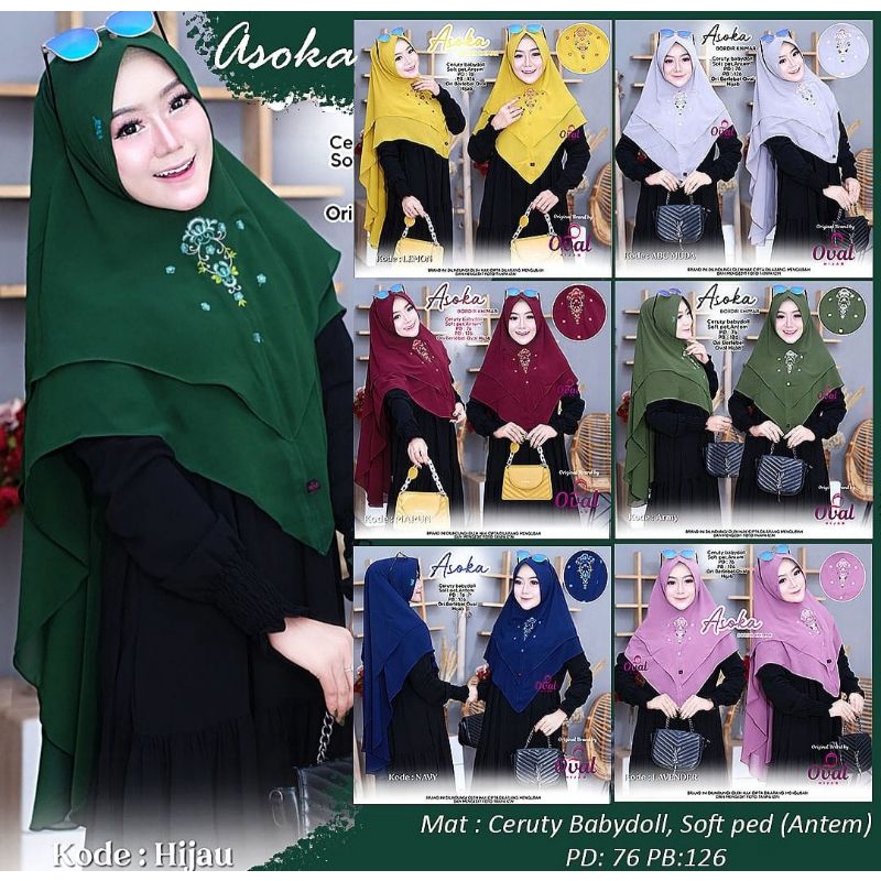 Asoka Khimar Bordir Original Oval Hijab Asoka Khimar Ceruty Babydoll Asoka Oval Hijab Khimar Bordir