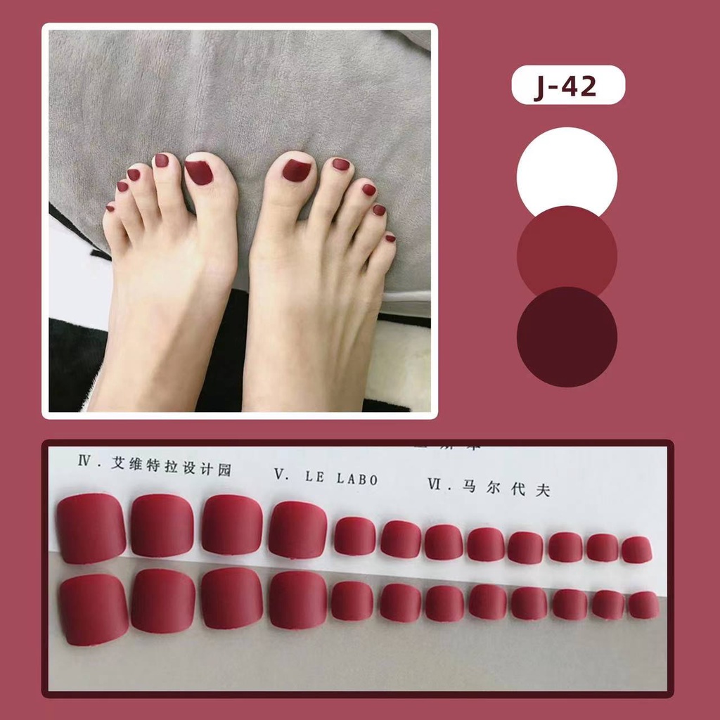 Kuku Palsu 24pcs/Set Toes Fake Nails Rhinestone Red kuku palsu untuk kaki