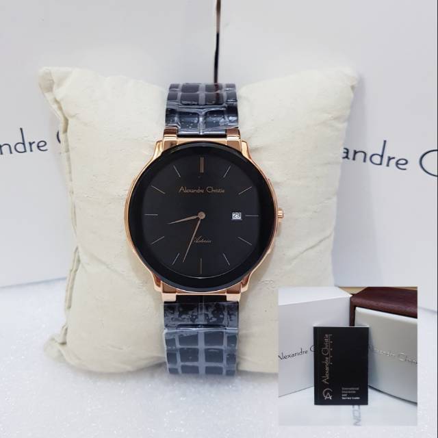 ALEXANDRE CHRISTIE AC 8615 BLACK ROSEGOLD JAM TANGAN PRIA ORIGINAL