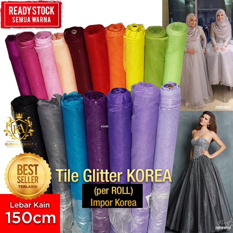 Kain Tile Tulle Tila Gliter Korea 150 cm per Roll Murah Bahan Rok Dress Gaun Kebaya Glitter