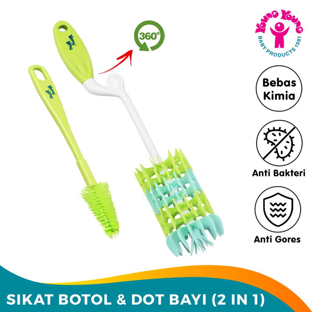 Young Young Sikat Botol Silikon + Sikat Dot Bebas Bahan Kimia Silicone Brush IL-787 (Tersedia varian warna)