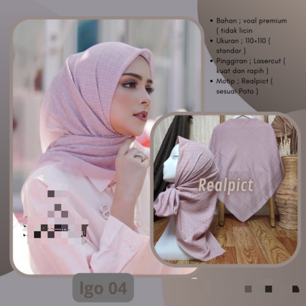 HIJAB Voal Premium Motif Segi empat , Hijab Square Printing Laser Cut