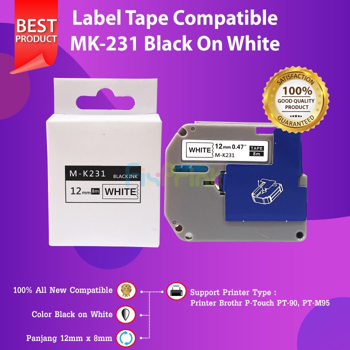 Label Tape 12mm MK-231 MK-531 MK-631 MK-731 MK-931 Black On Yellow PT-M95 PT-90 Compatible