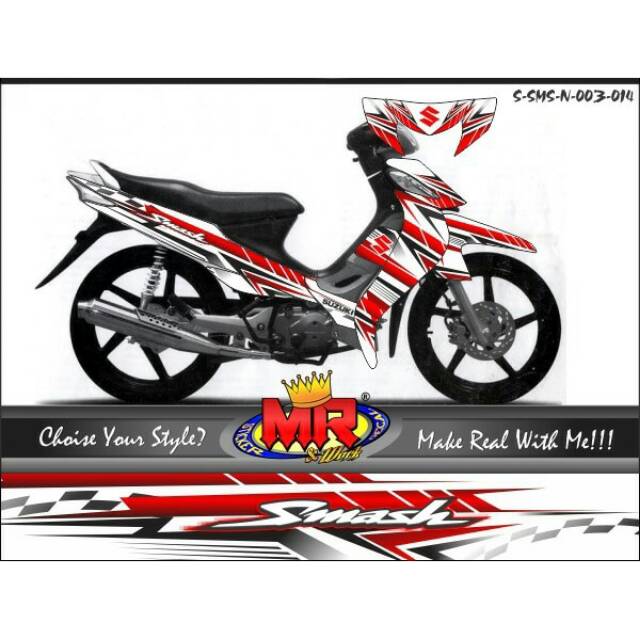 Decal Dekal Smash New merah putih Stiker Sticker semi full desain keren suka-suka 04 spec A