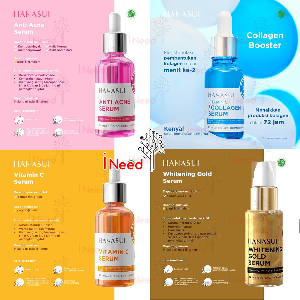 (INEED) [BPOM] HANASUI Serum Anti Acne | Vit C | Whitening Gold | Vit C+Collagen 20ML