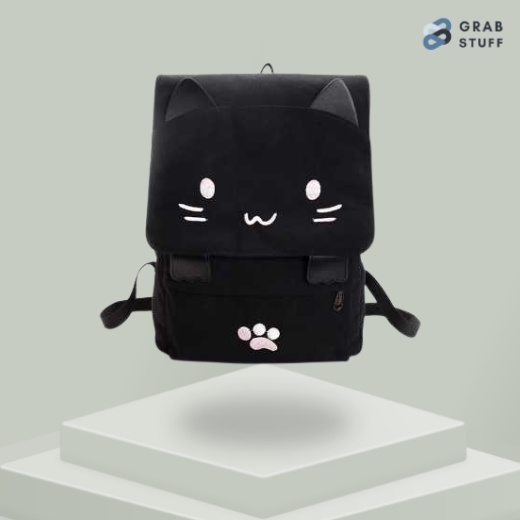 Tas Ransel Wanita Model Cat Cartoon /  Tas Ransel Wanita Murah Kekinian Motif Kucing Unik Simpel Sederhana Tas Punggung Gambar Kucing Tas Punggung Wanita Kekinian / Tas Ransel Sekolah Cewek Korea SD SMP SMA / Tas Kuliah Wanita Tas Punggung Muat Laptop