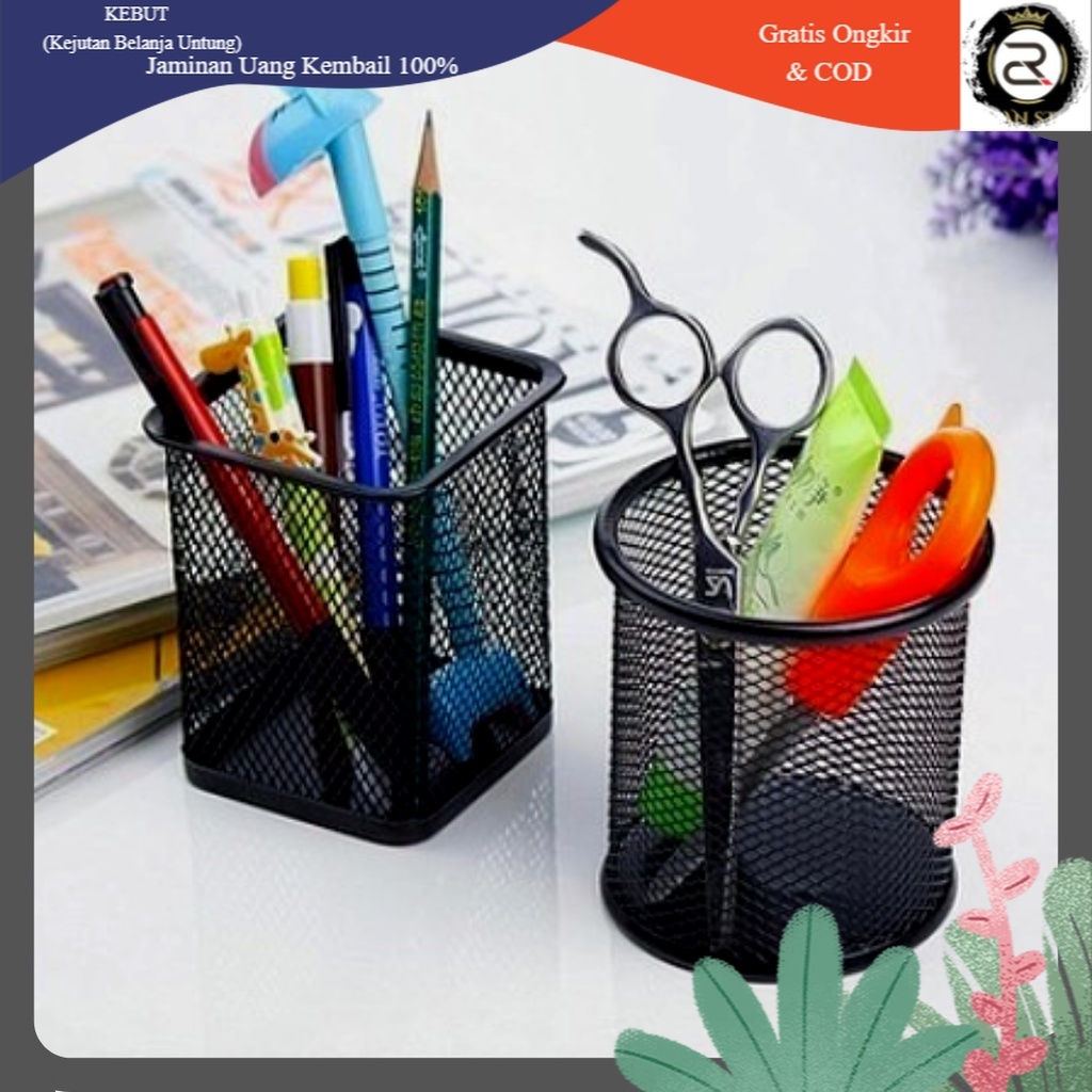 

Tempat Pena / Pensil Bulat Hitam Jaring Serbaguna