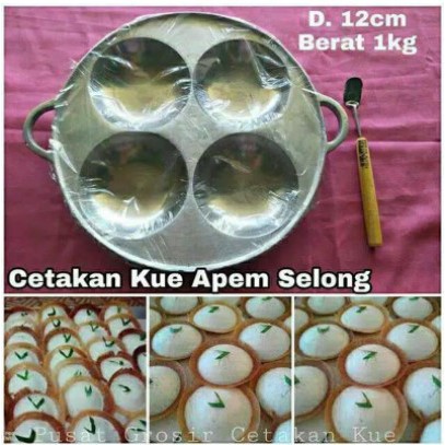 cetakan apem teflon 4 lubang / cetakan kue lumpur / carabika / pukis / cubit / semprong / loyang